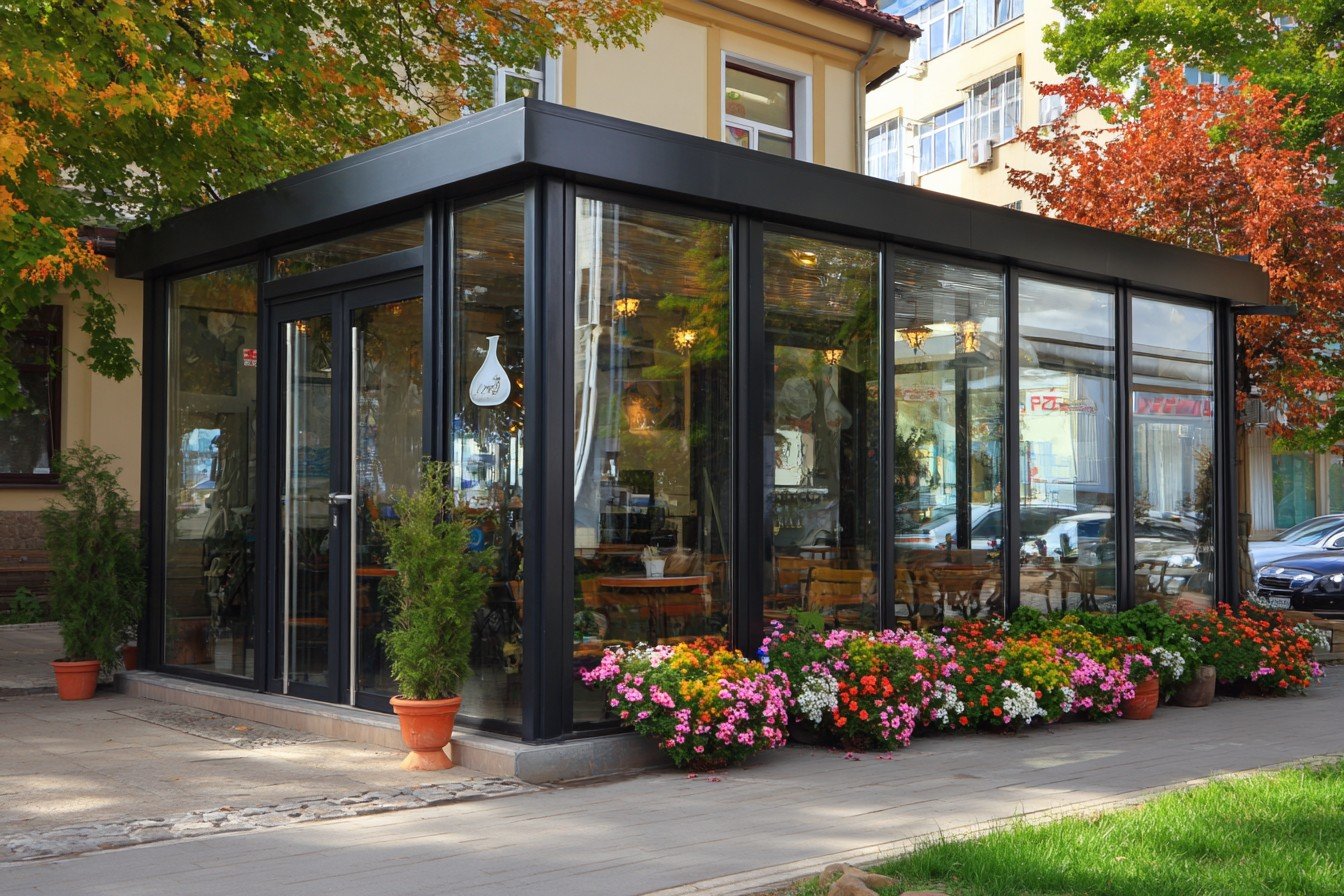 Městská kavárna s výlohami a ergonomickým vstupem